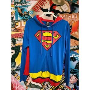 DC Comics Superman Men’s Jacket Hoodie With Cape Small Full Zipper